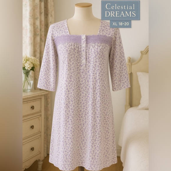 Celestial Dreams Nightgown Medium Floral Crochet Trim Cottagecore Y2K - Picture 1 of 5